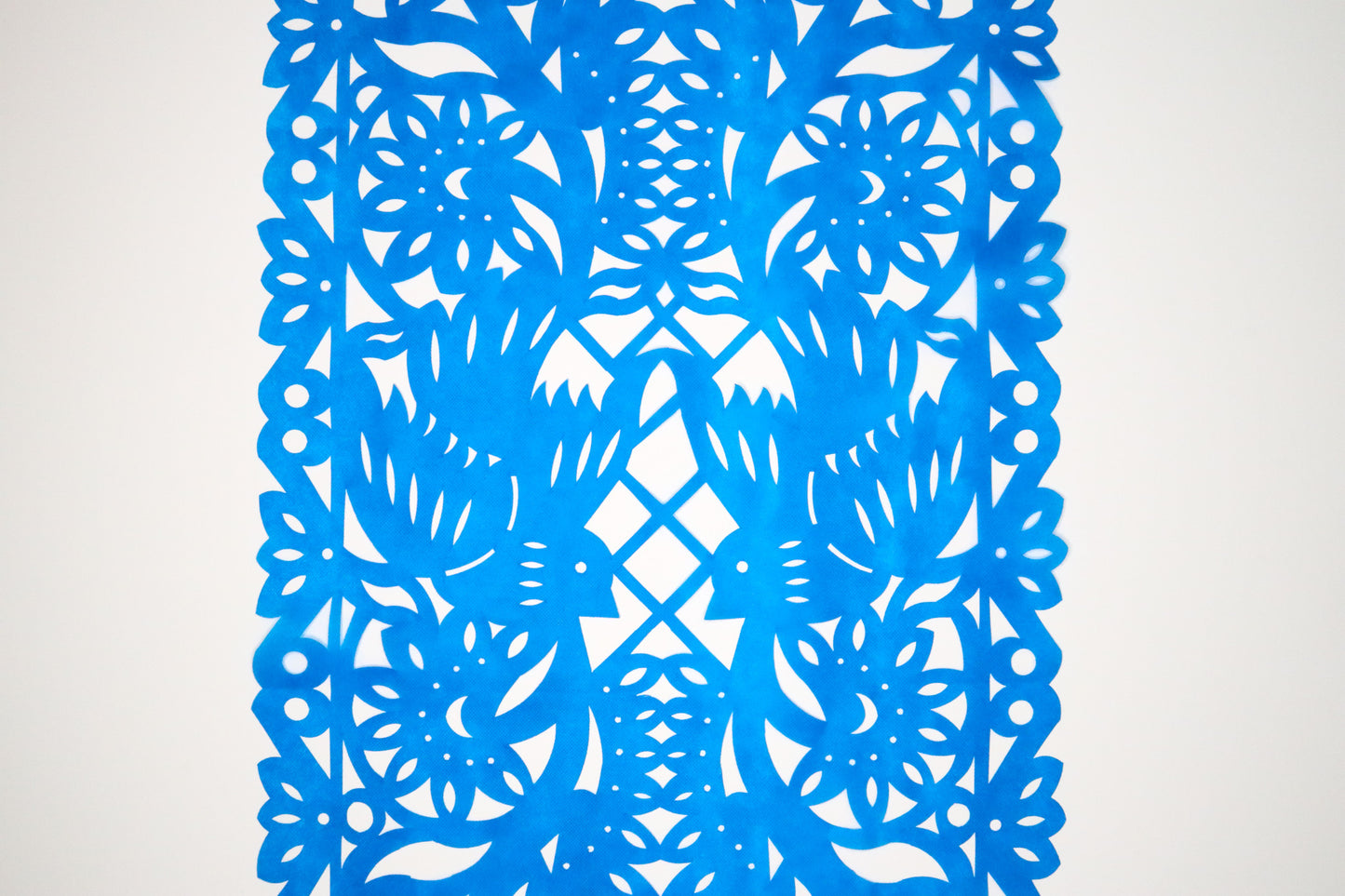 Mexican fabric Table Runner Papel Picado design bright Blue