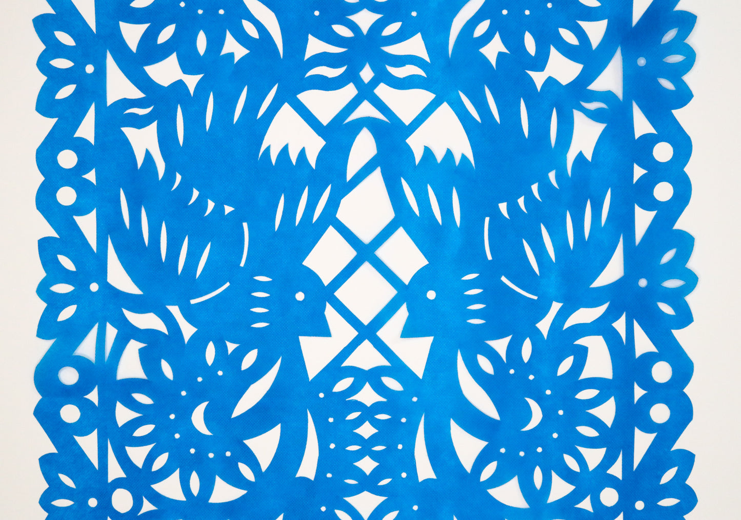 Mexican fabric Table Runner Papel Picado design bright Blue
