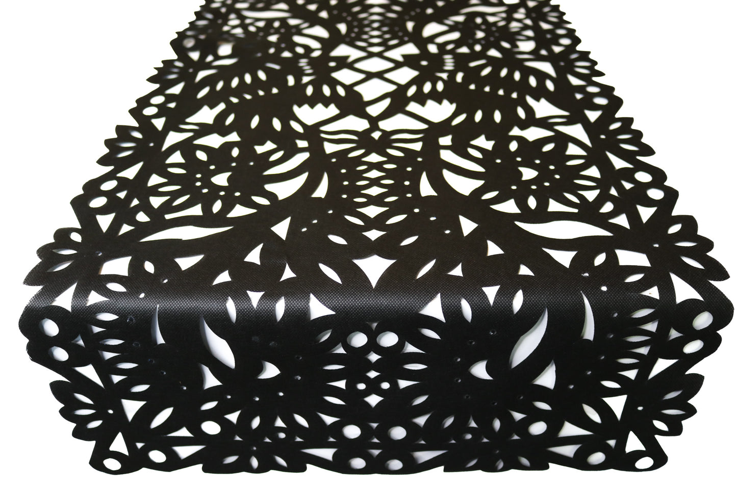 Mexican fabric Table Runner Papel Picado design -Black