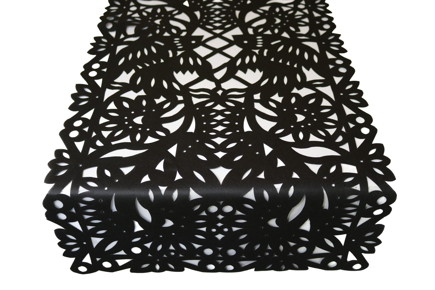 Mexican fabric Table Runner Papel Picado design -Black