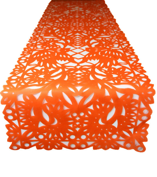 Mexican fabric Table Runner Papel Picado design Orange