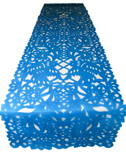 Mexican fabric Table Runner Papel Picado design bright Blue
