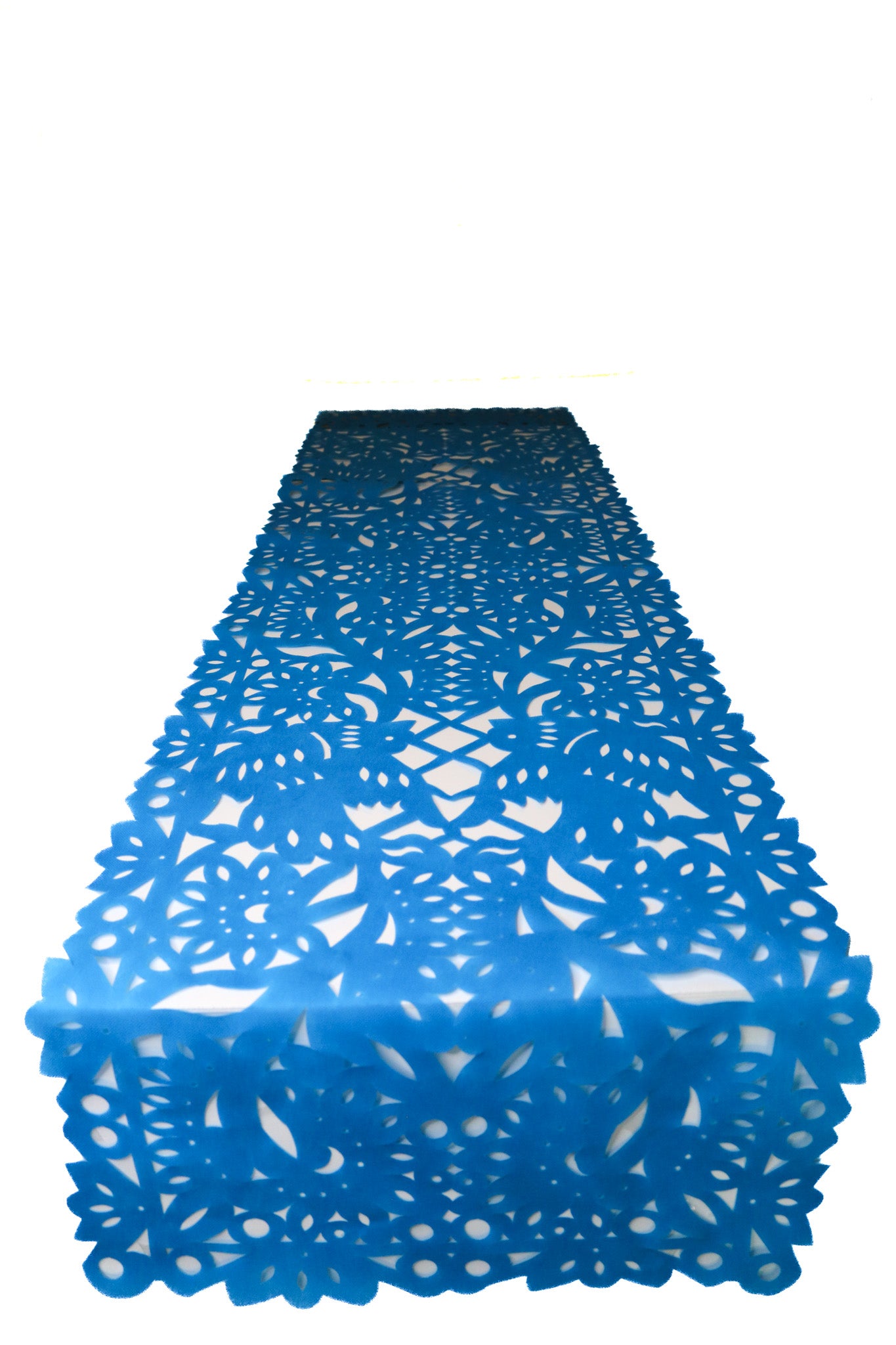 Mexican fabric Table Runner Papel Picado design bright Blue