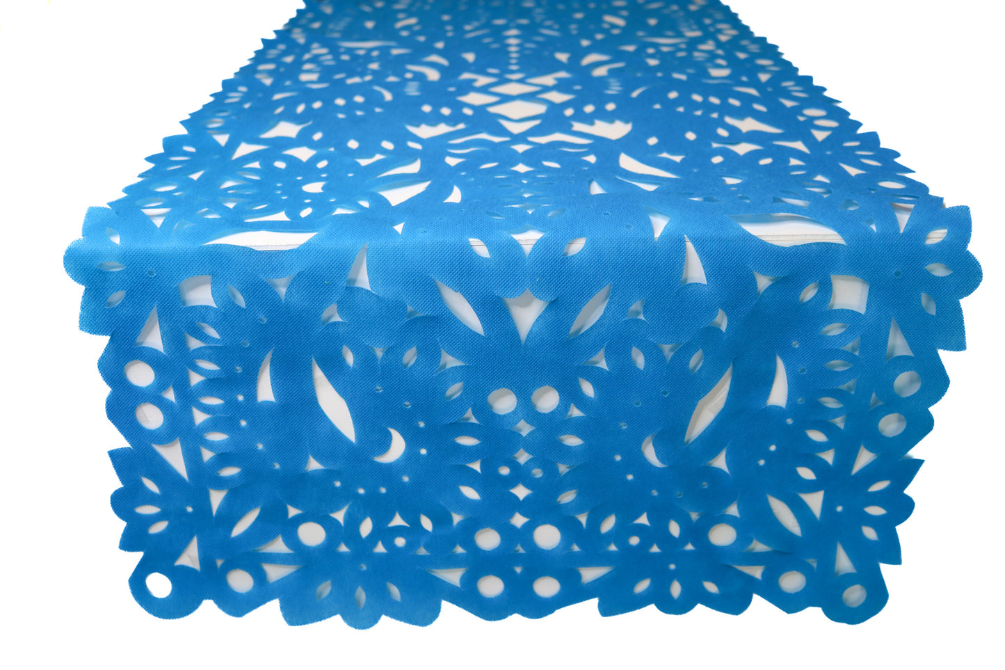 Mexican fabric Table Runner Papel Picado design bright Blue
