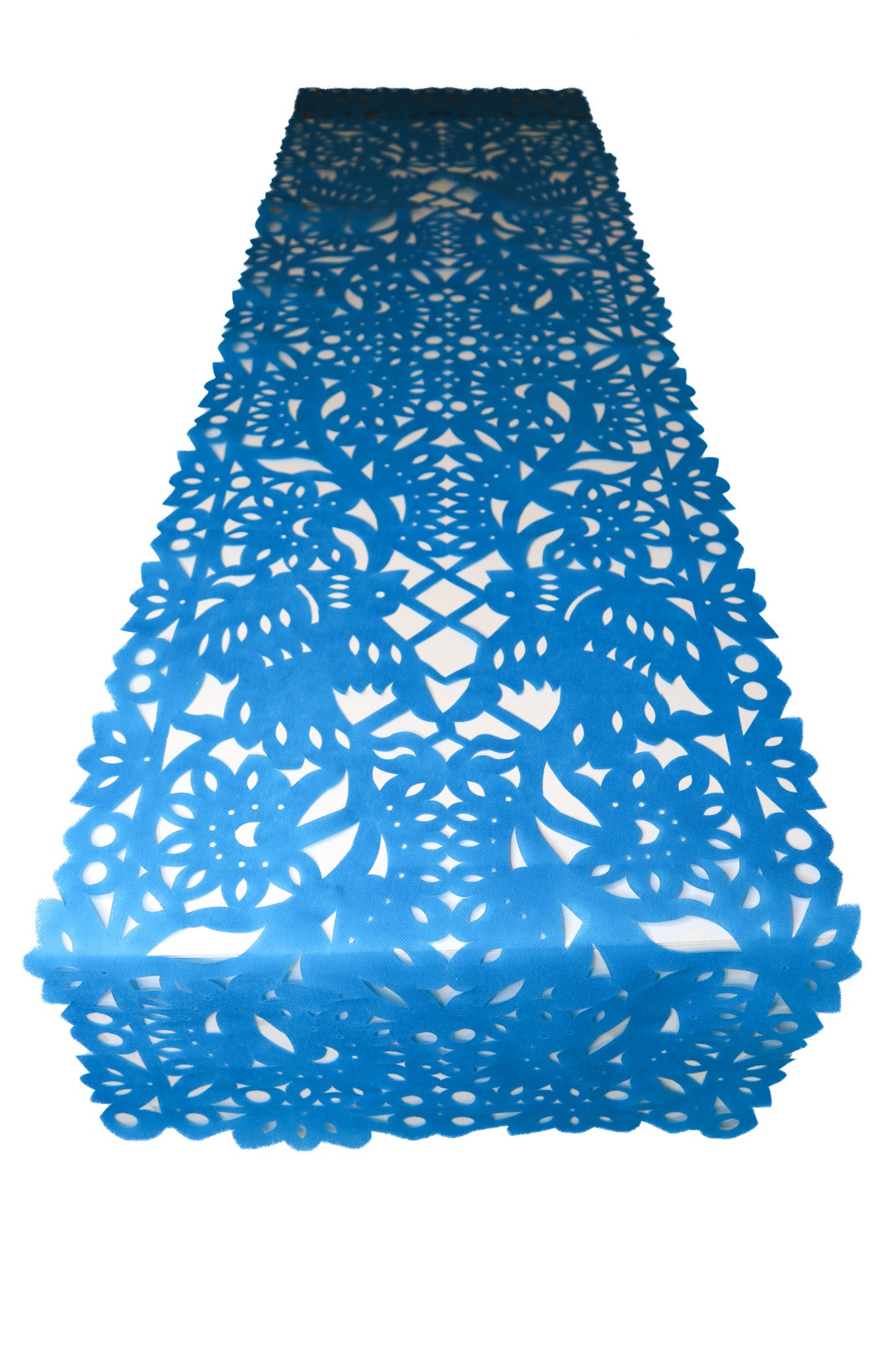Mexican fabric Table Runner Papel Picado design bright Blue