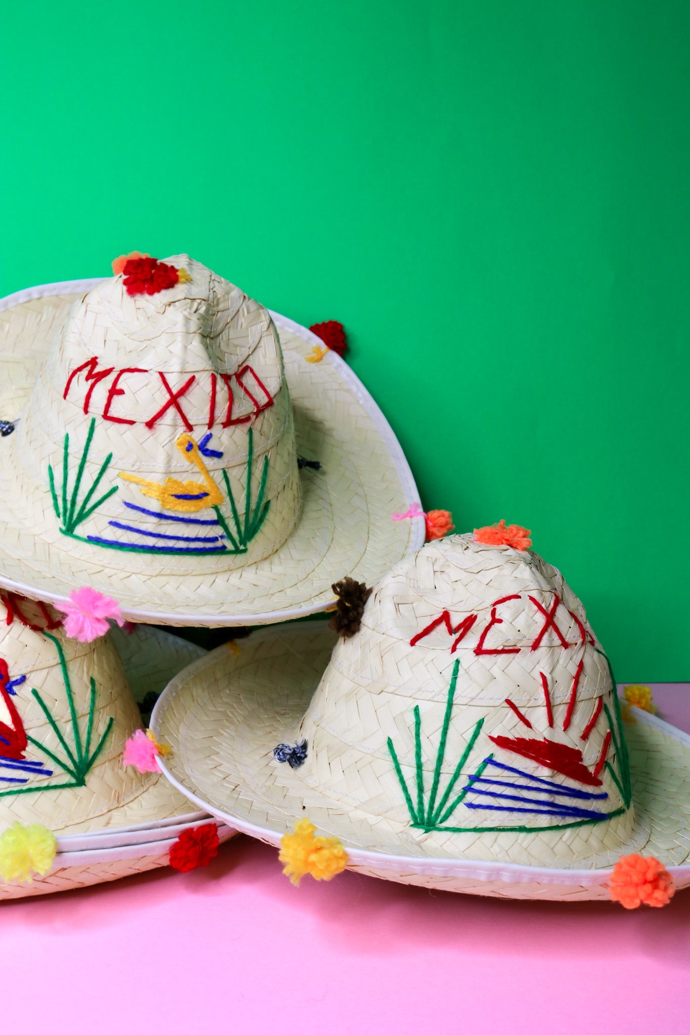 Mexican Straw Hat Pom Pom Sombrero Children's size โ MesaChic