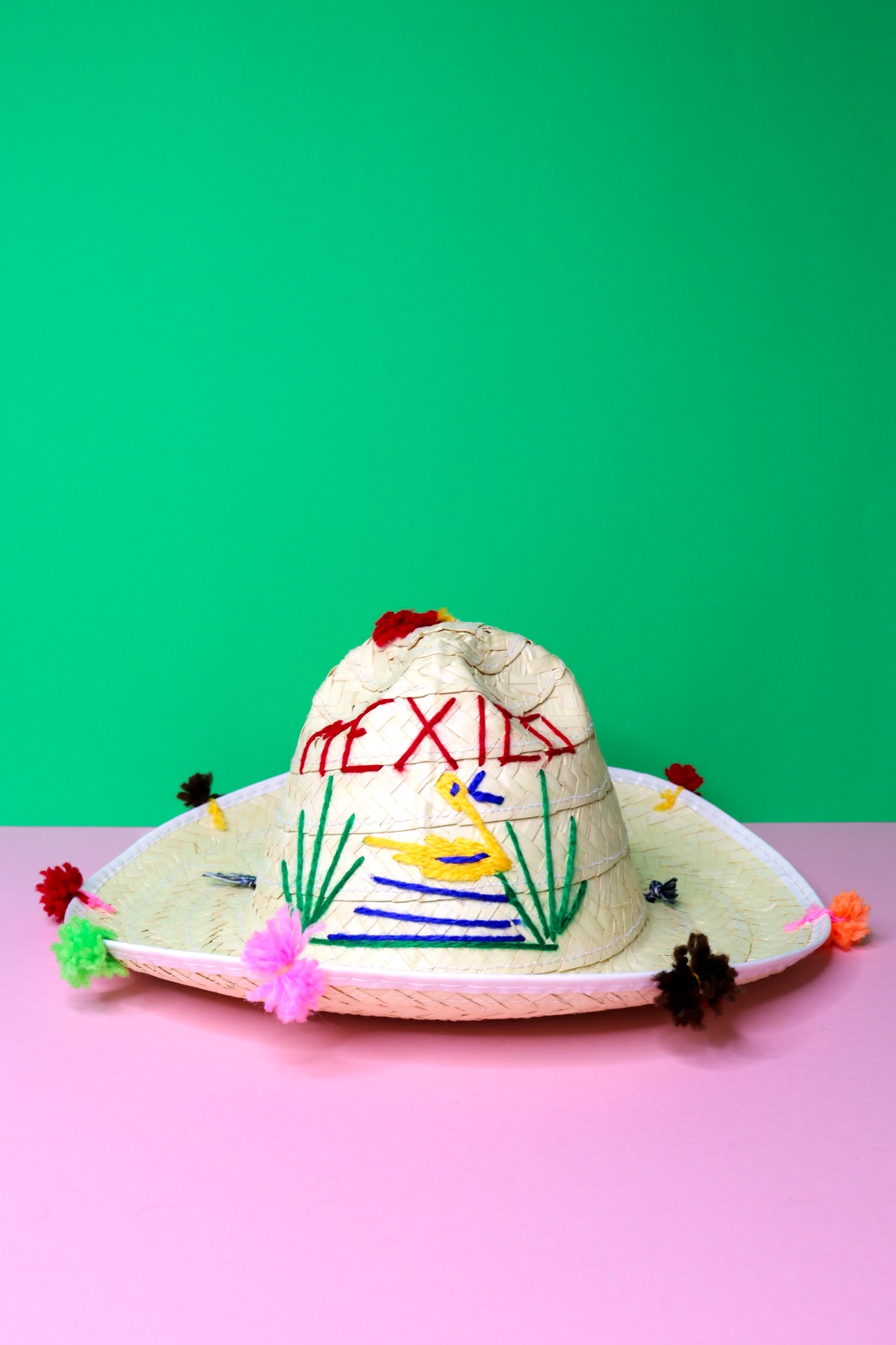 Mexican Straw Hat Pom Pom Sombrero