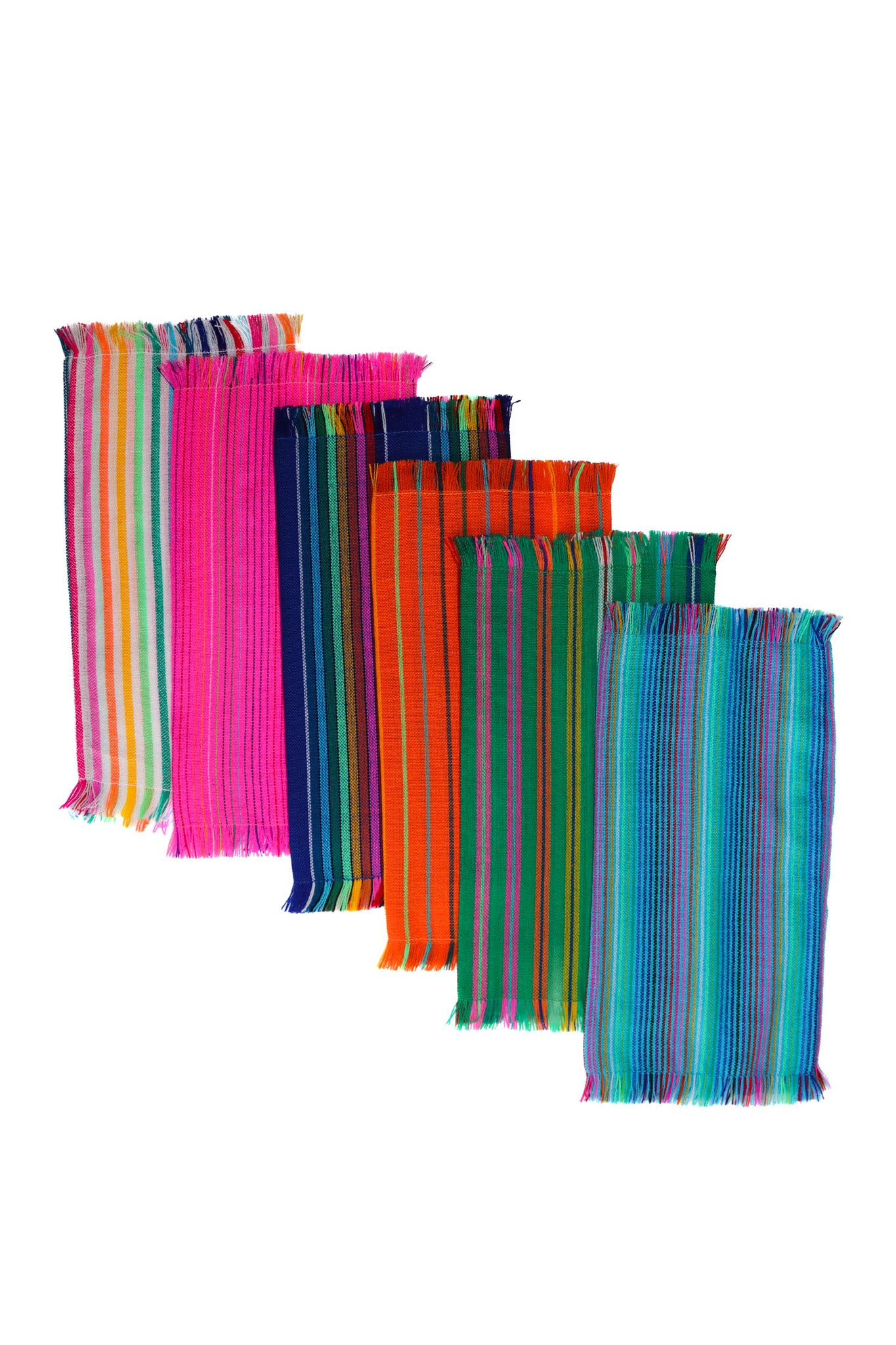 Mexican Fabric Napkins, Bulk Set of 6 Striped Assorted Colors
