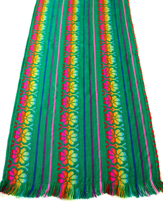 Mexican Fabric Table Runner - Floral green