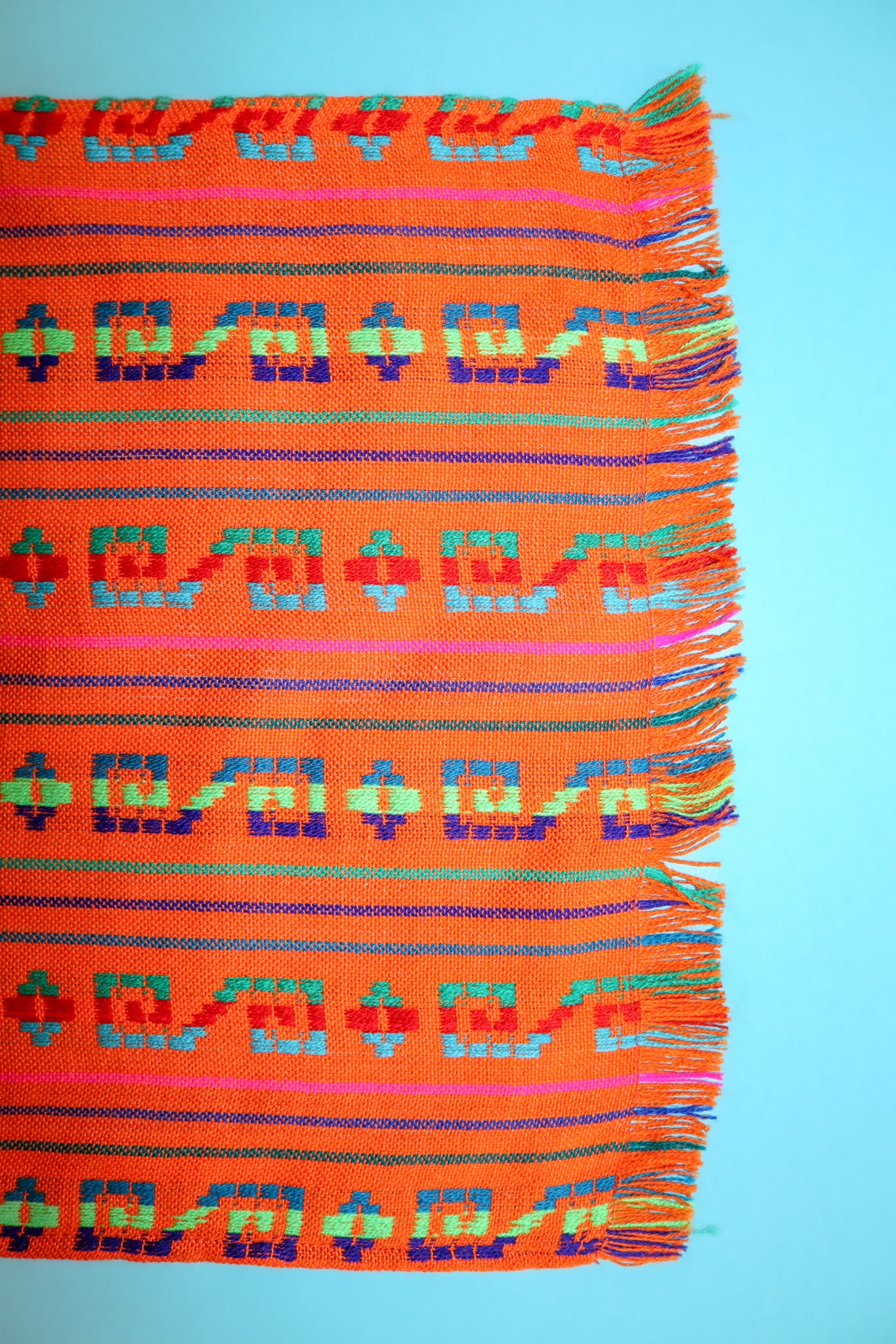 Mexican Fabric Table Runner or Tablecloth - Orange embroidered