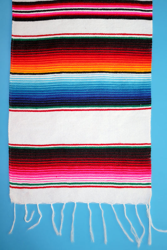 Mexican Serape Table Runner White Colorful accents