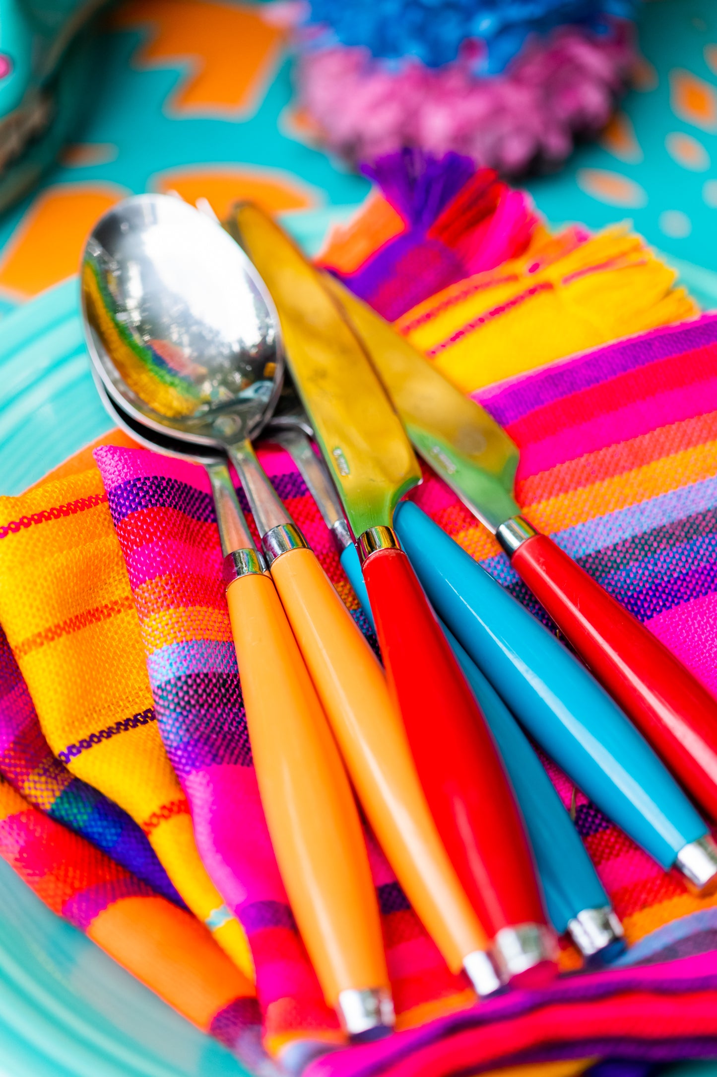 Mexican Fabric Napkins, Bulk Set of 6 Striped Assorted Colors