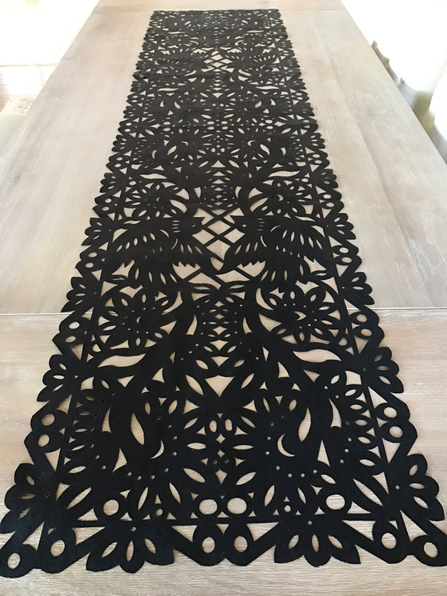 Mexican fabric Table Runner Papel Picado design -Black - MesaChic - 2