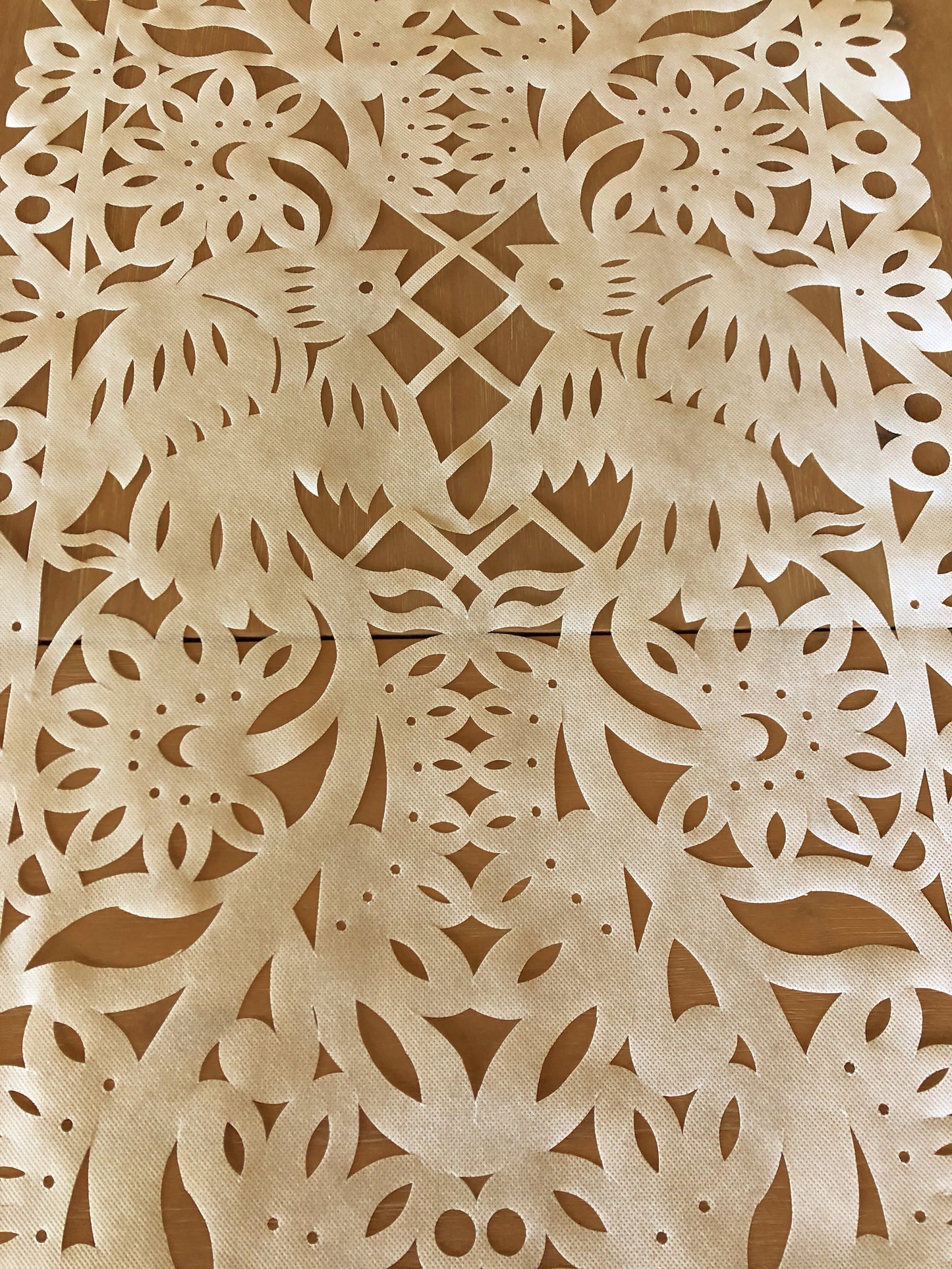 Mexican fabric Table Runner Papel Picado design TAN