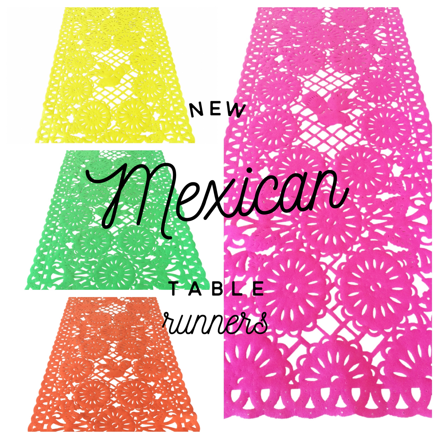 Mexican fabric Table Runner Papel Picado design Orange - MesaChic - 3