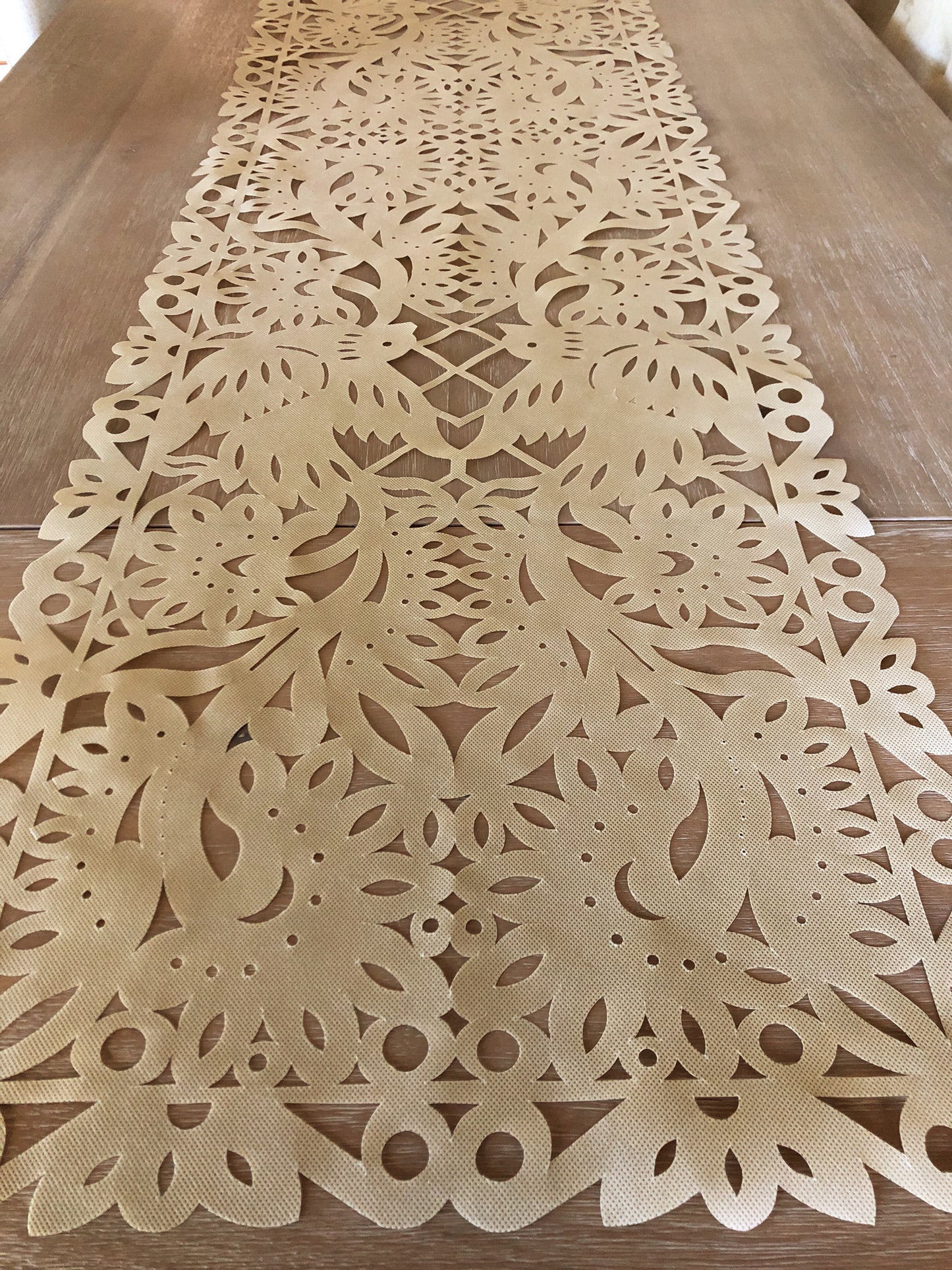 Mexican fabric Table Runner Papel Picado design TAN