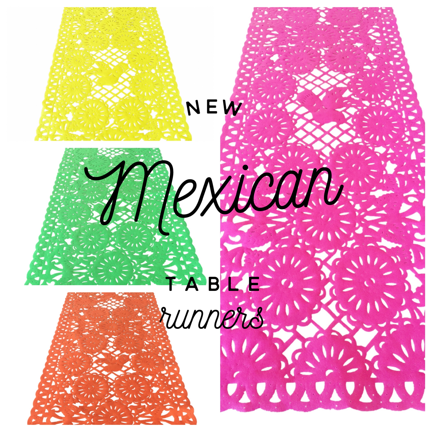 Mexican Fabric Table Runner Papel Picado Design Lime Green