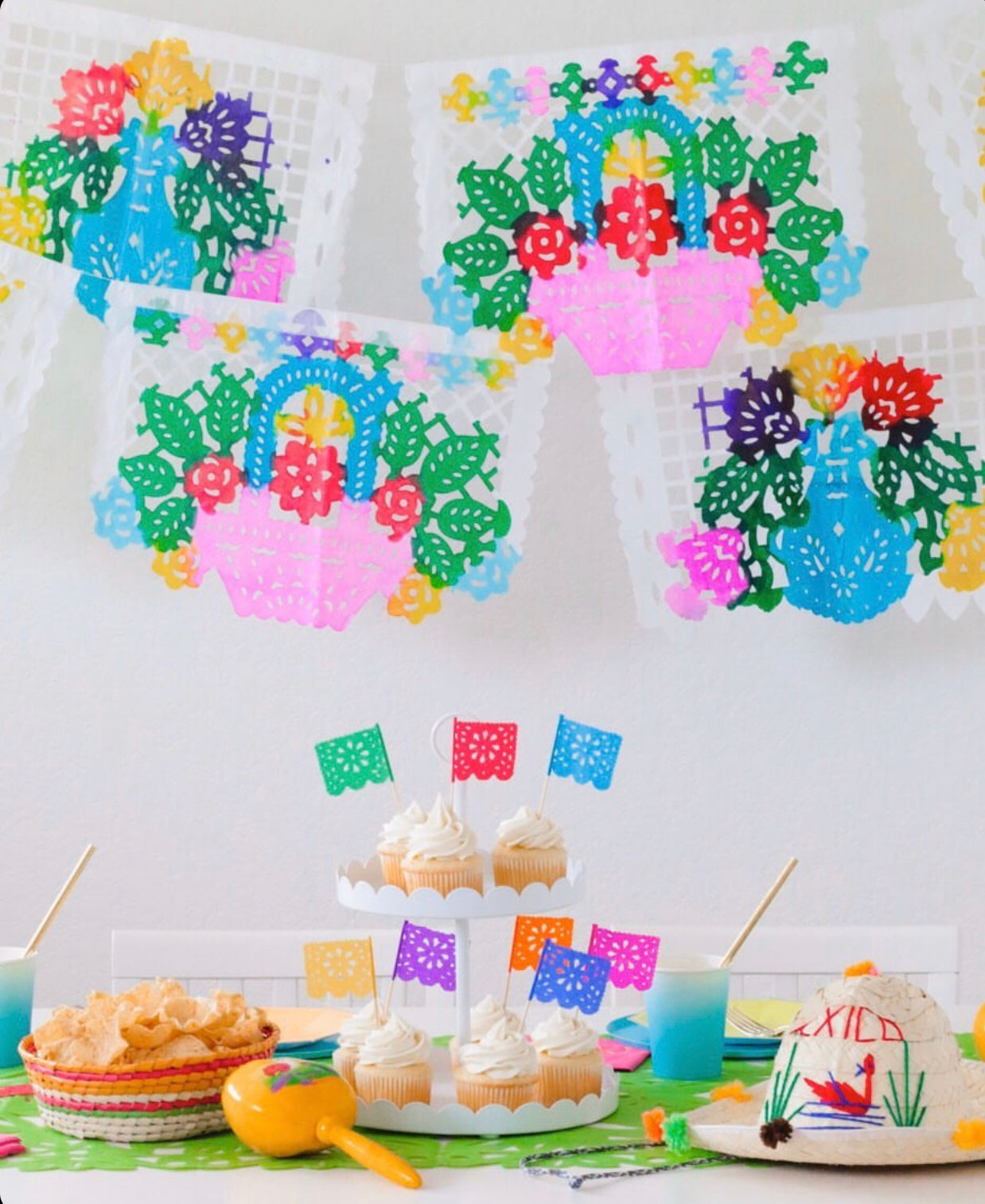 Papel Picado banner - hand painted white