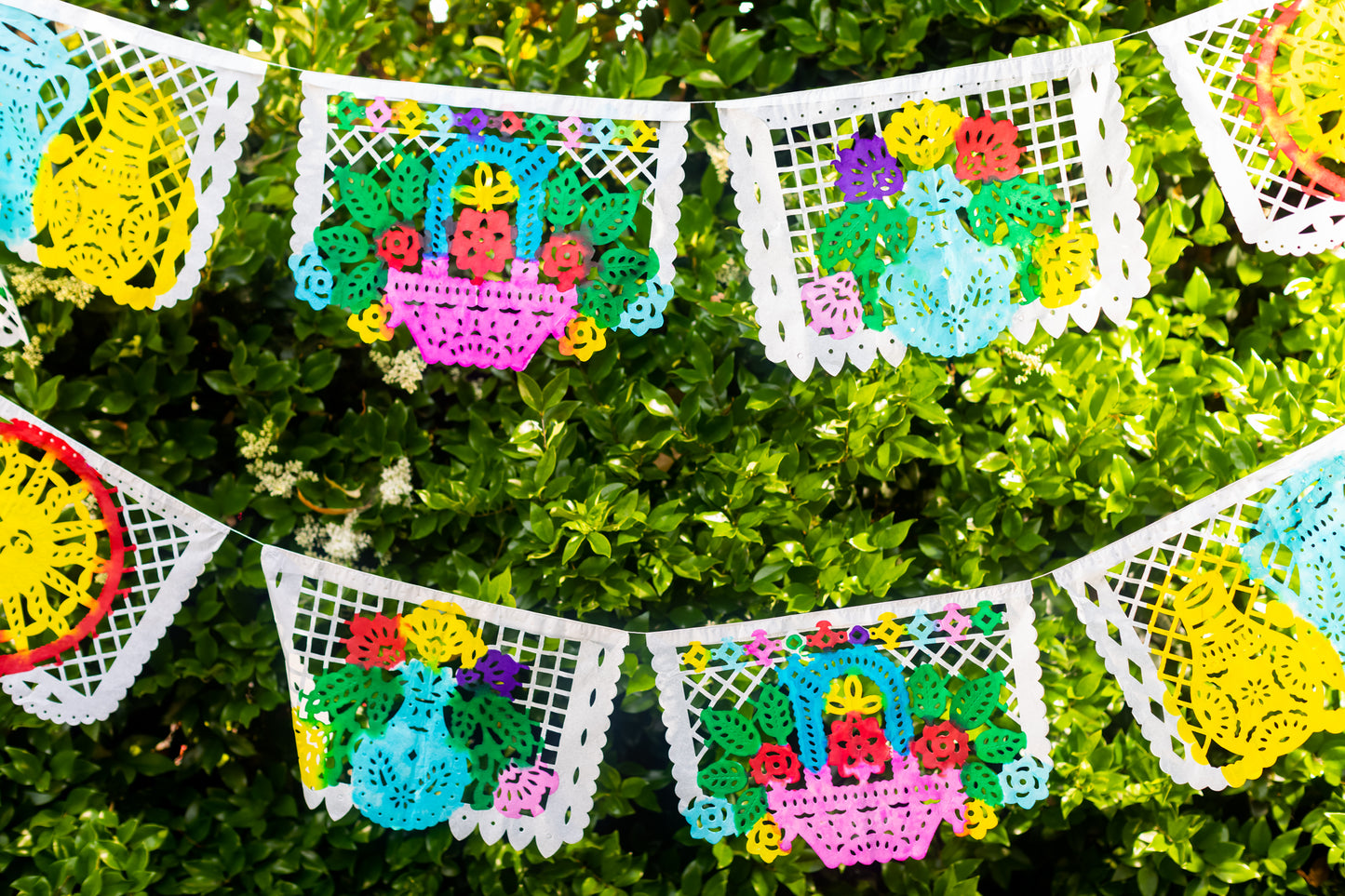 Papel Picado banner - hand painted white