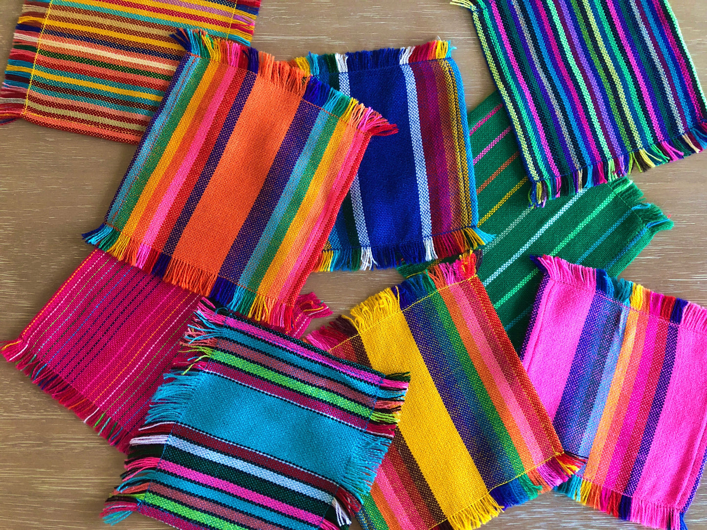 Mexican Fabric COCKTAIL napkins, Bulk Set of 6 striped assorted colors