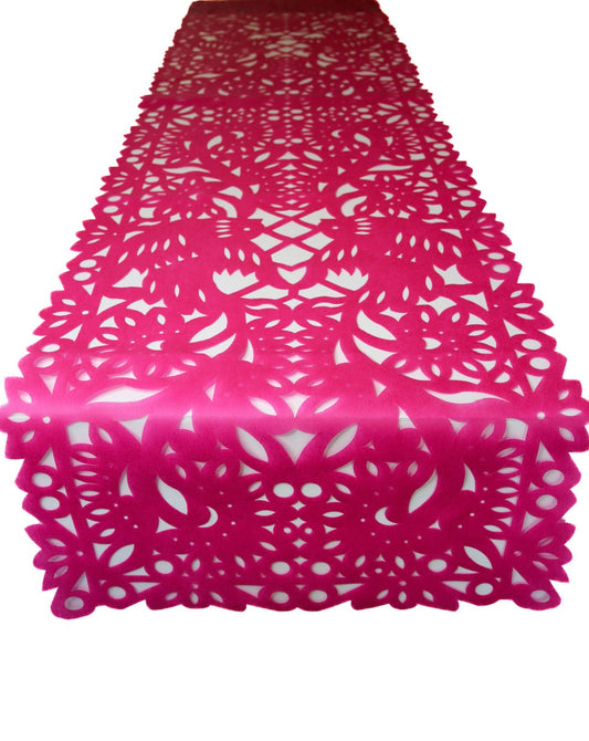 Mexican fabric Table Runner Papel Picado design -hot pink
