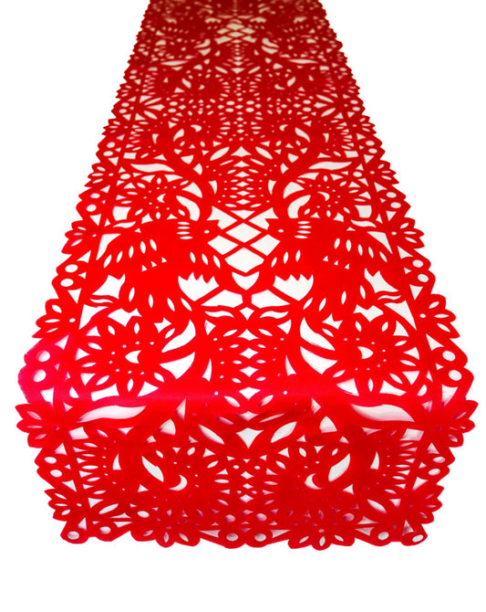 Mexican fabric Table Runner Papel Picado design Red