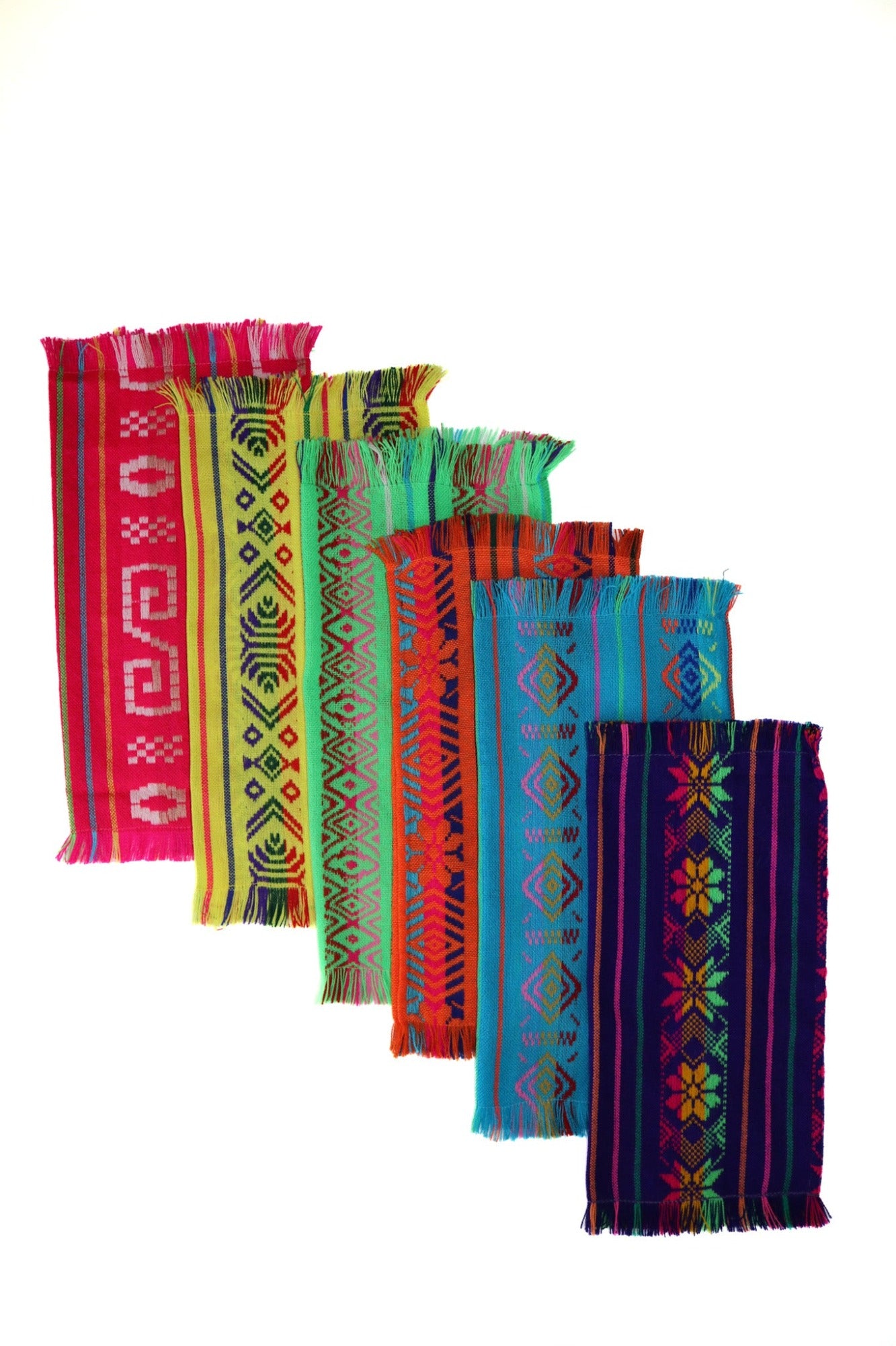 Mexican Fabric Napkins, Bulk Set of 6 Tribal Assorted Colors