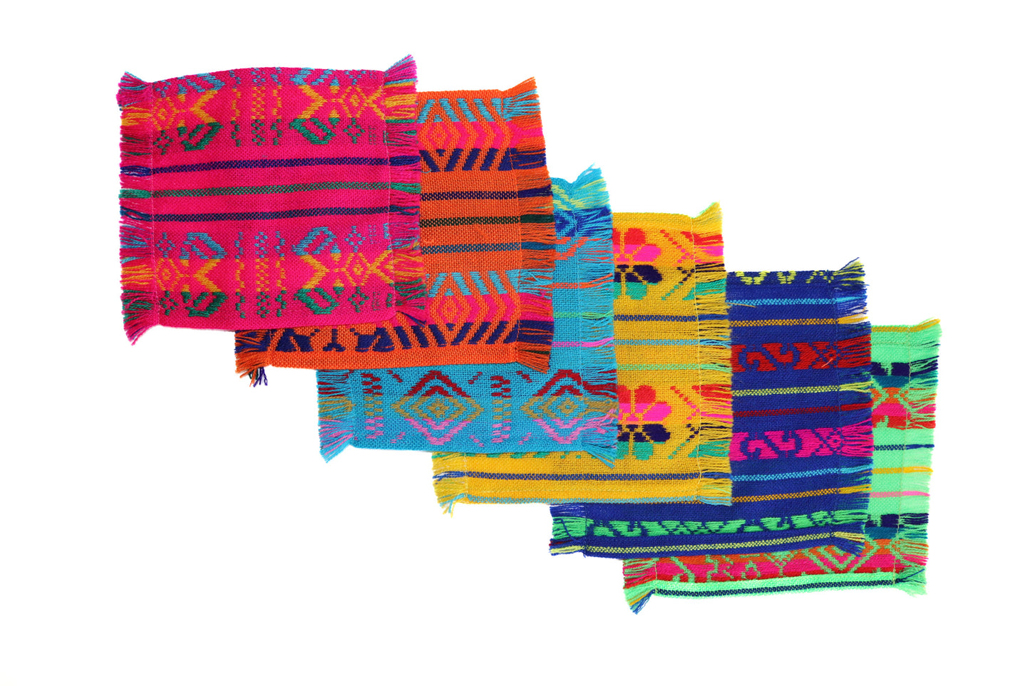 Mexican Fabric COCKTAIL napkins, Bulk Set of 6 tribal assorted colors