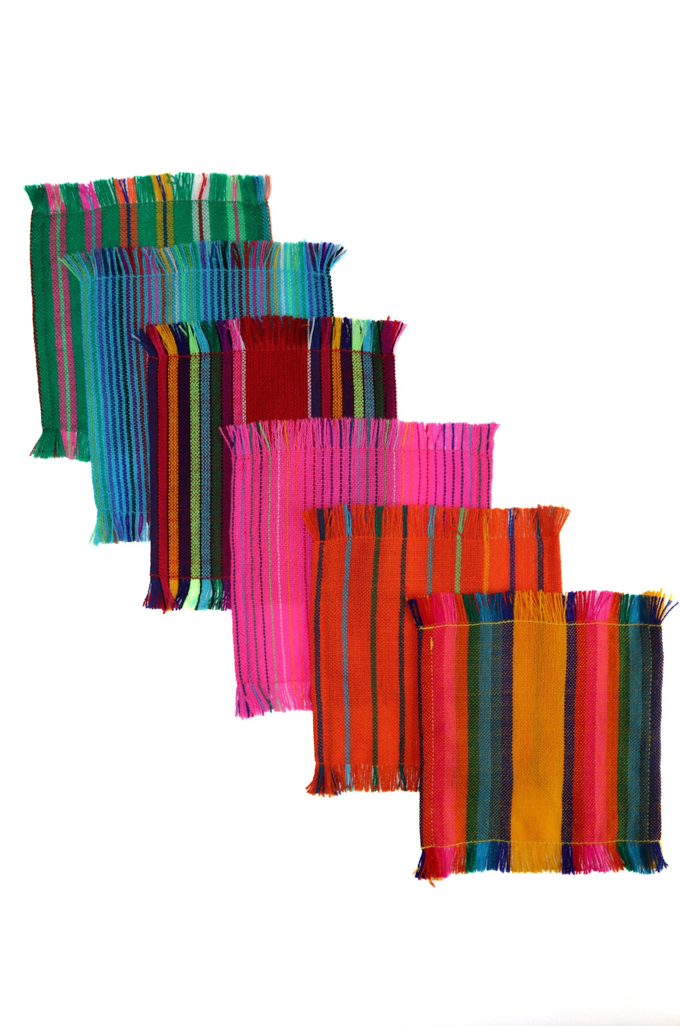 Mexican Fabric COCKTAIL napkins, Bulk Set of 6 striped assorted colors