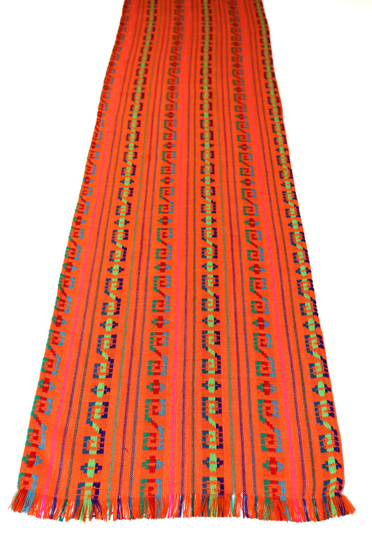 Mexican Fabric Table Runner or Tablecloth - Orange embroidered