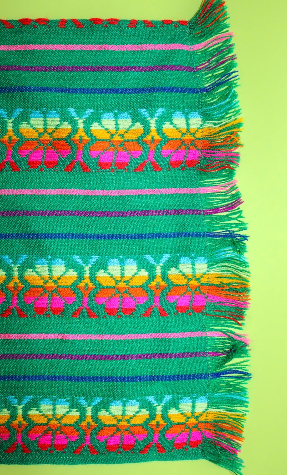 Mexican Fabric Table Runner - Floral green