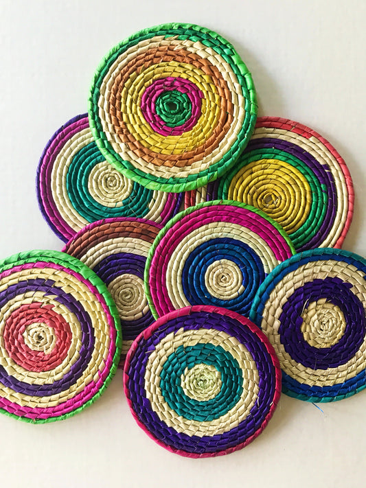 Mexican straw coasters -set of 4 assorted colors