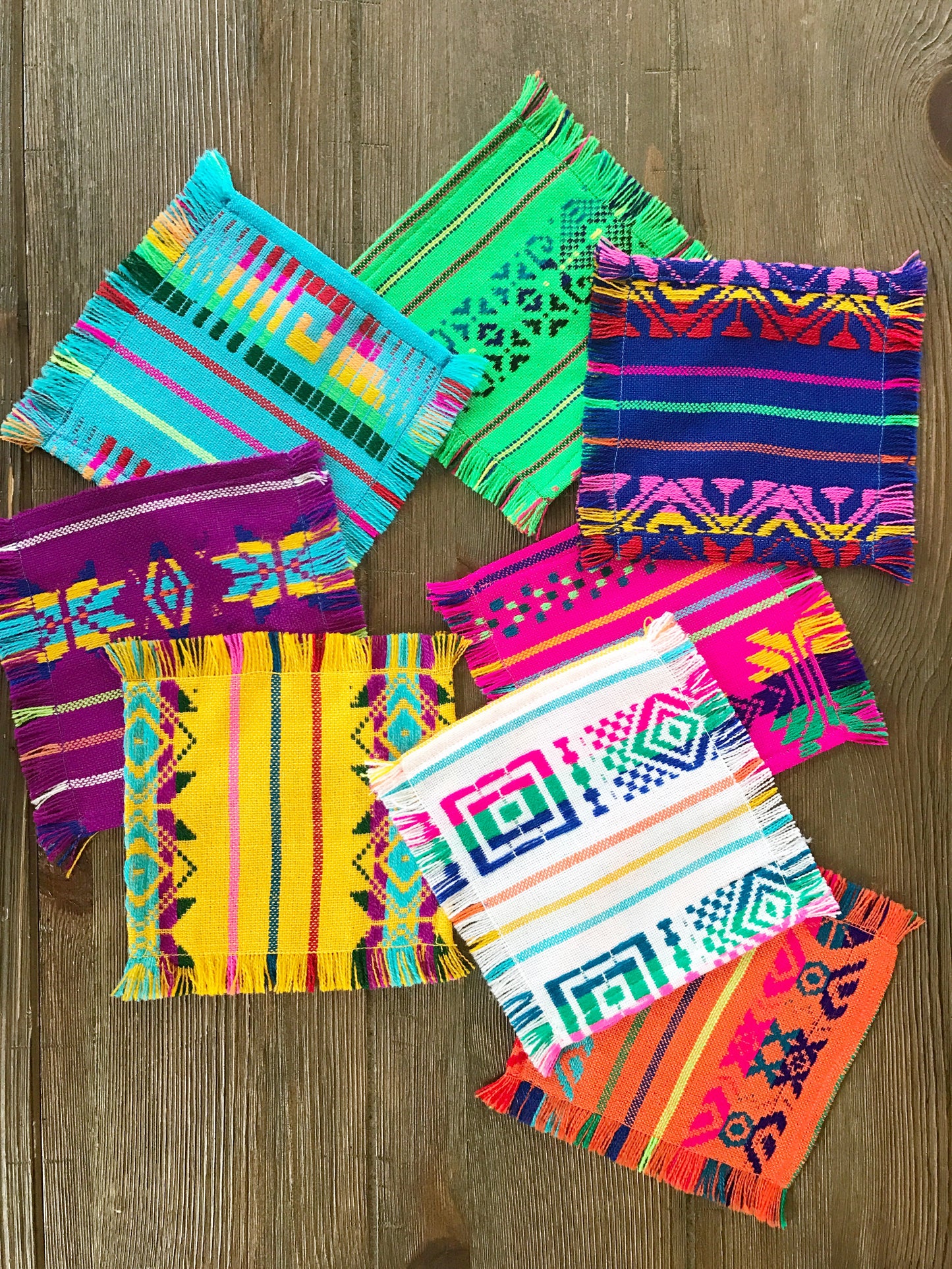 Mexican Fabric COCKTAIL napkins, Bulk Set of 6 tribal assorted colors