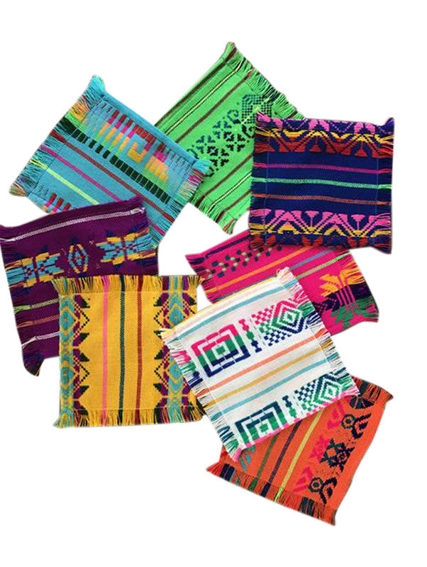 Mexican Fabric COCKTAIL napkins, Bulk Set of 6 tribal assorted colors