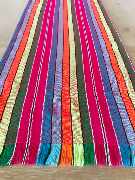 Mexican Fabric Table Runner -rainbow stripes