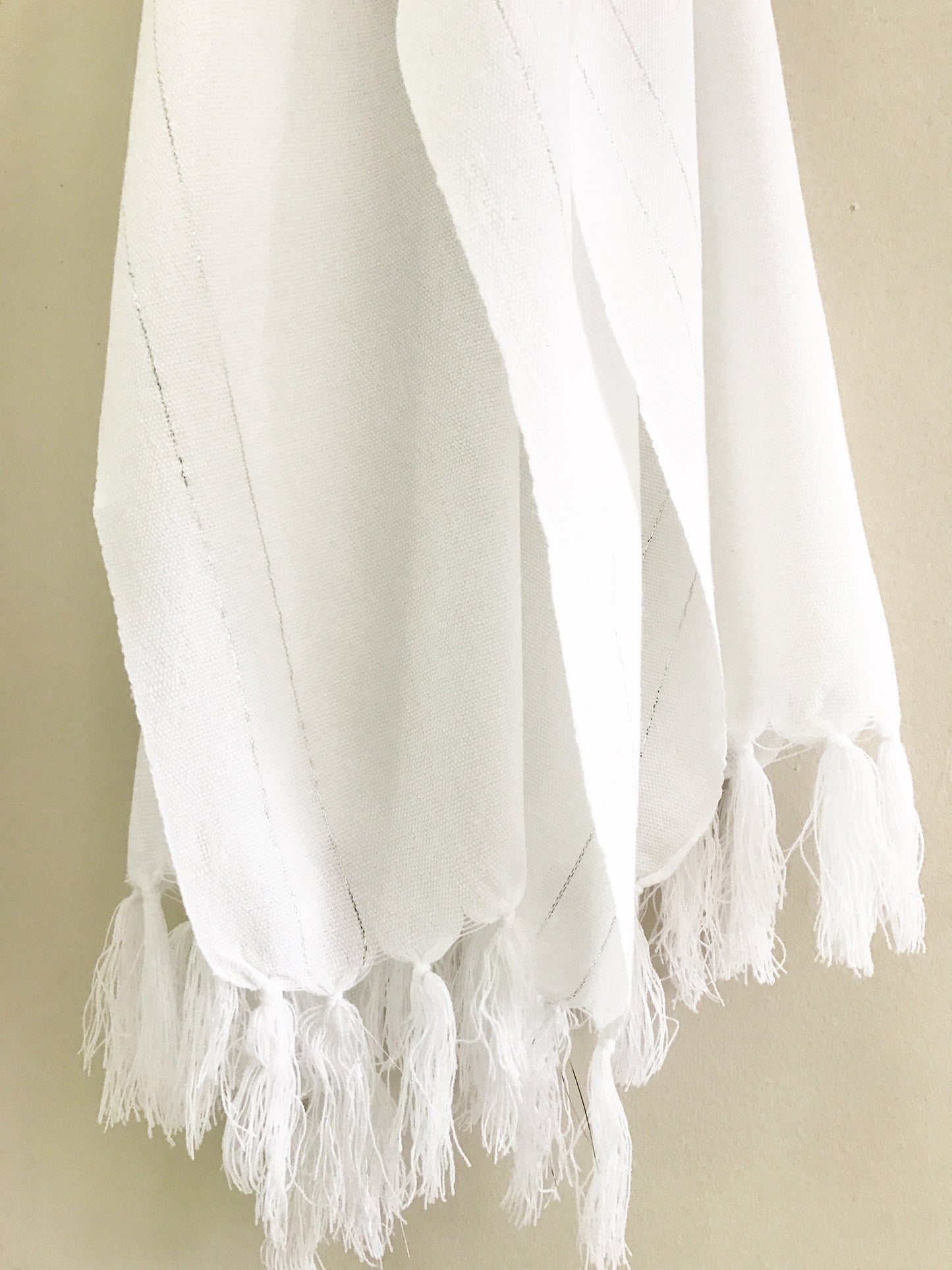 Mexican rebozo -white with silver details - MesaChic - 3