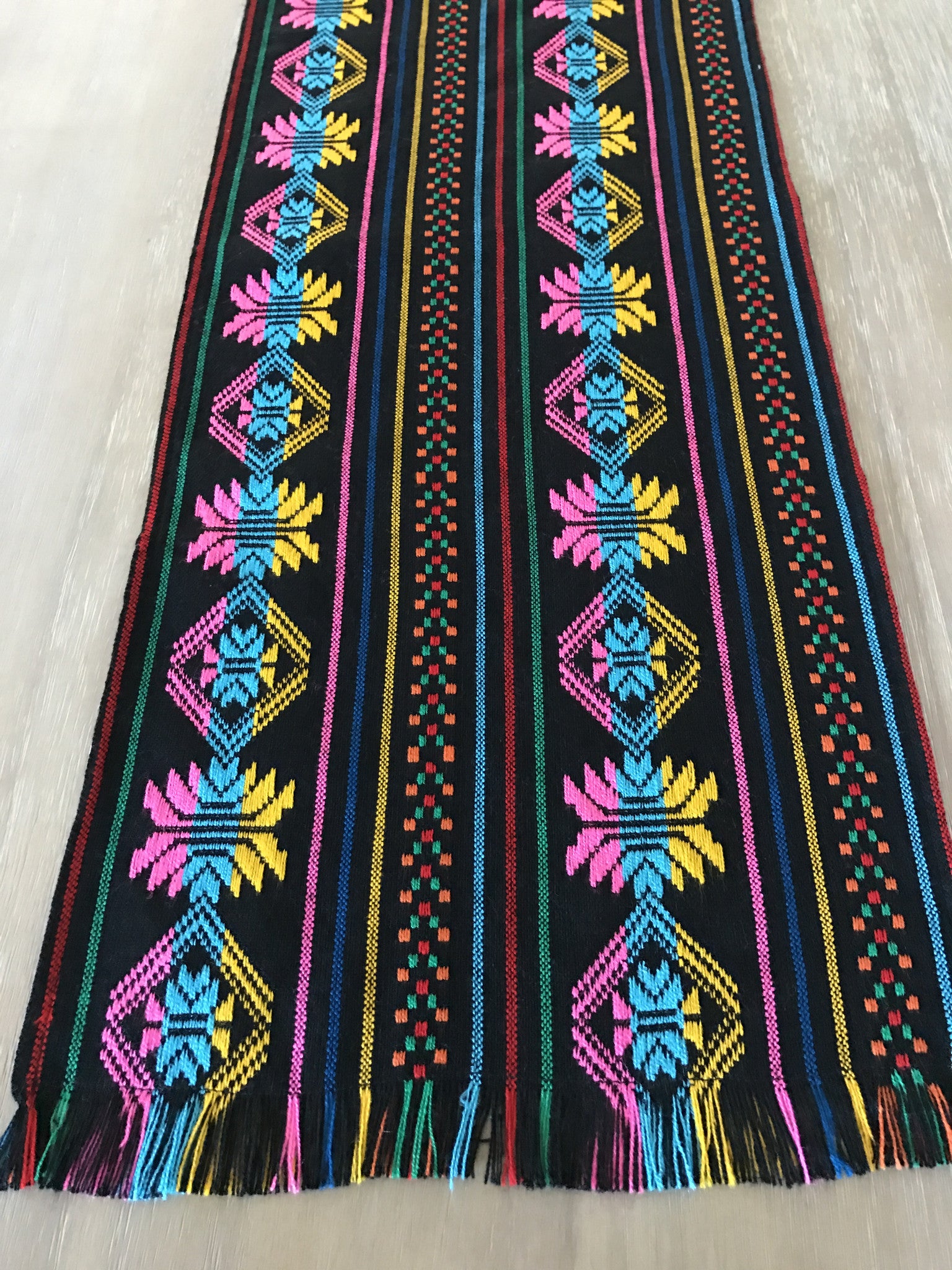 Mexican Table Runner Woven Colorful black design - MesaChic - 1