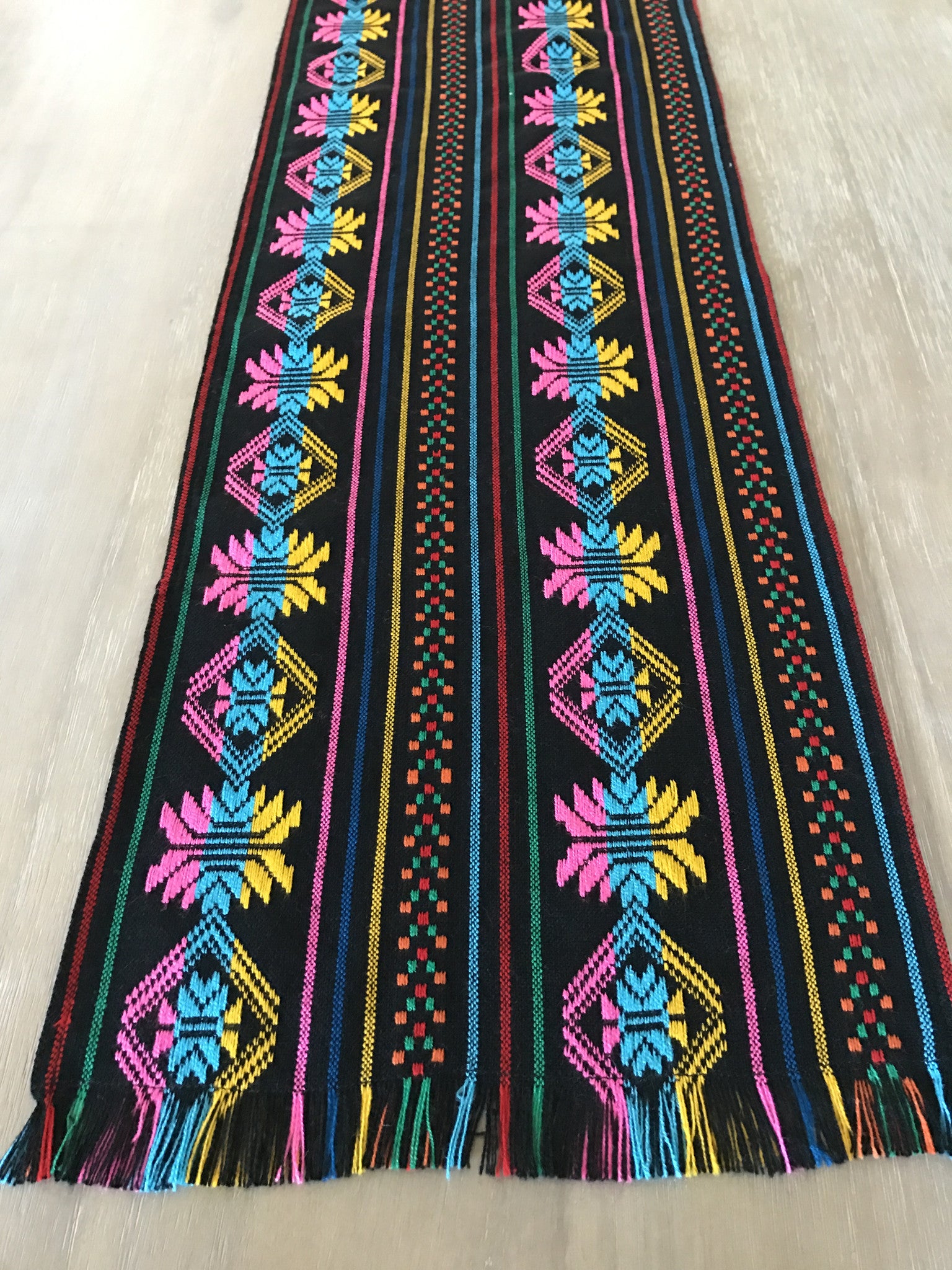 Mexican Table Runner Woven Colorful black design - MesaChic - 2