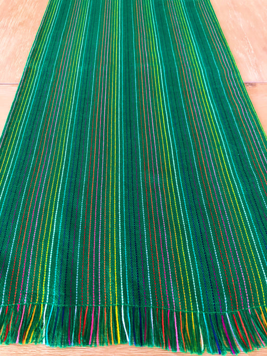 Mexican Fabric Table Runner - Thin stripes green fabric