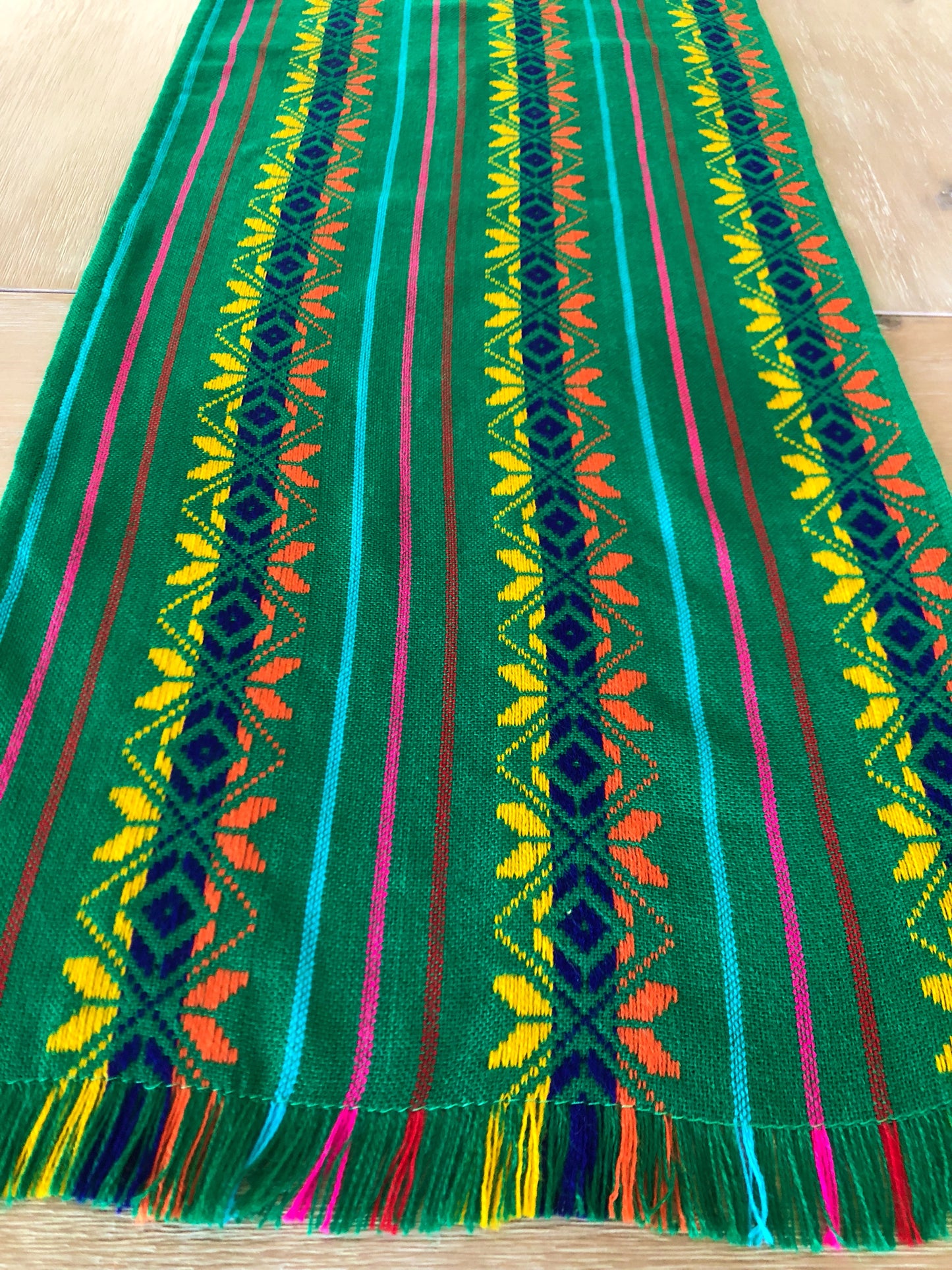 Mexican fabric Table Runner -Pine green