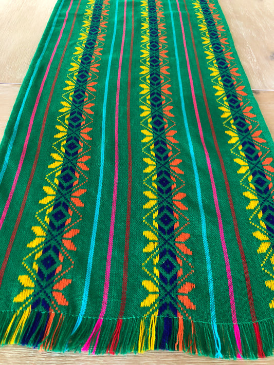 Mexican fabric Table Runner -Pine green