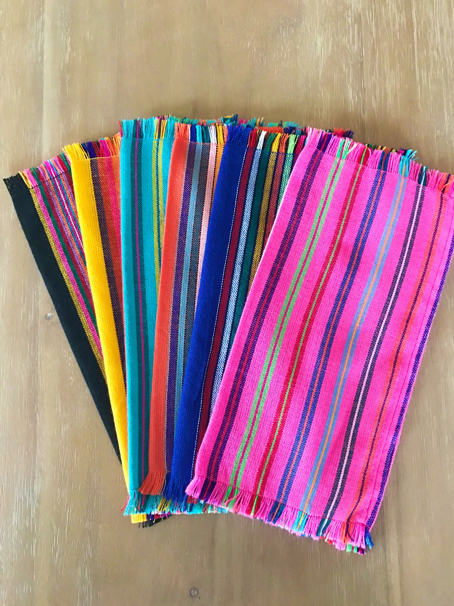 Mexican Fabric napkins, Bulk Set of 6 striped assorted colors - MesaChic