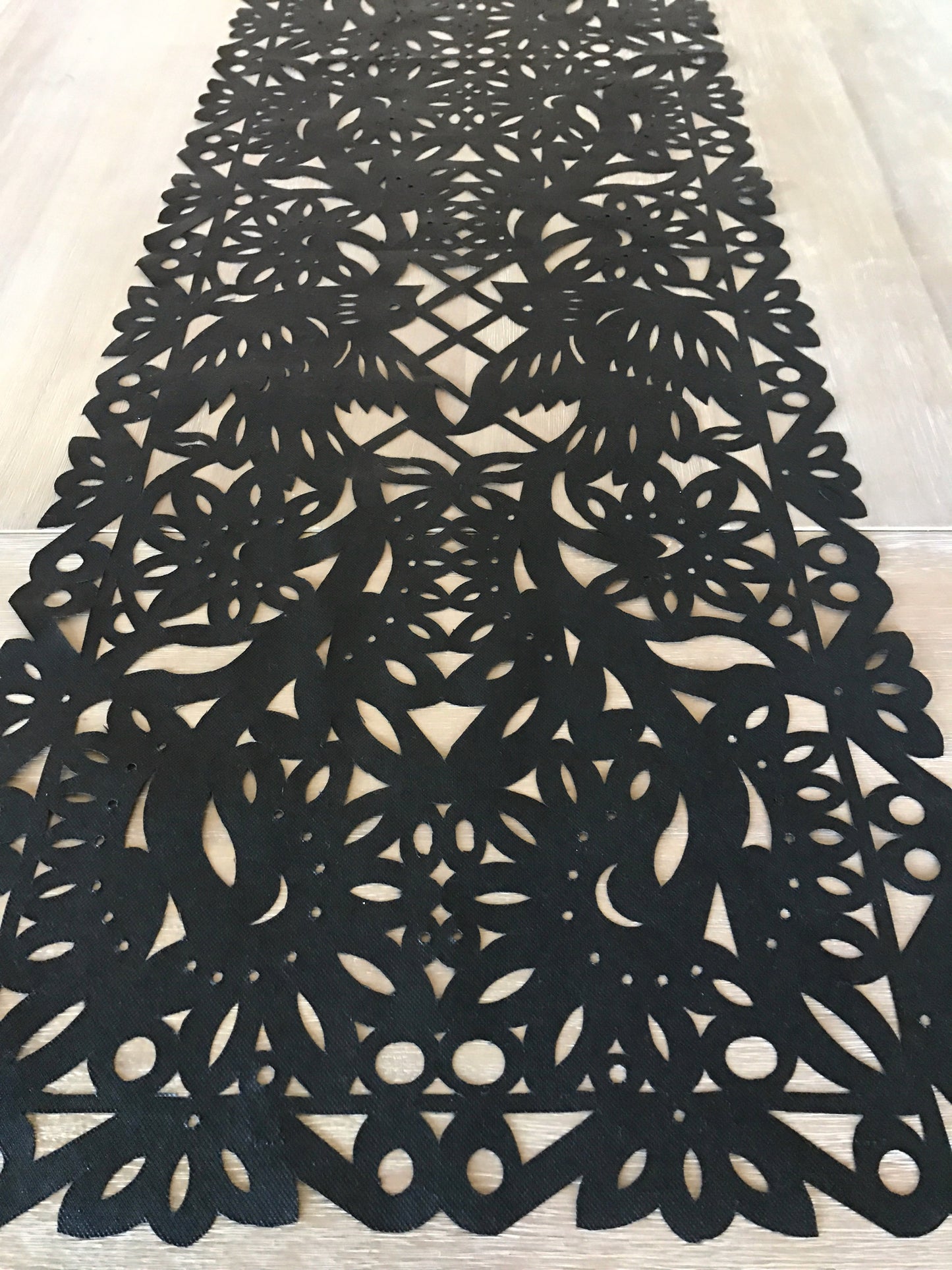 Mexican fabric Table Runner Papel Picado design -Black - MesaChic - 1