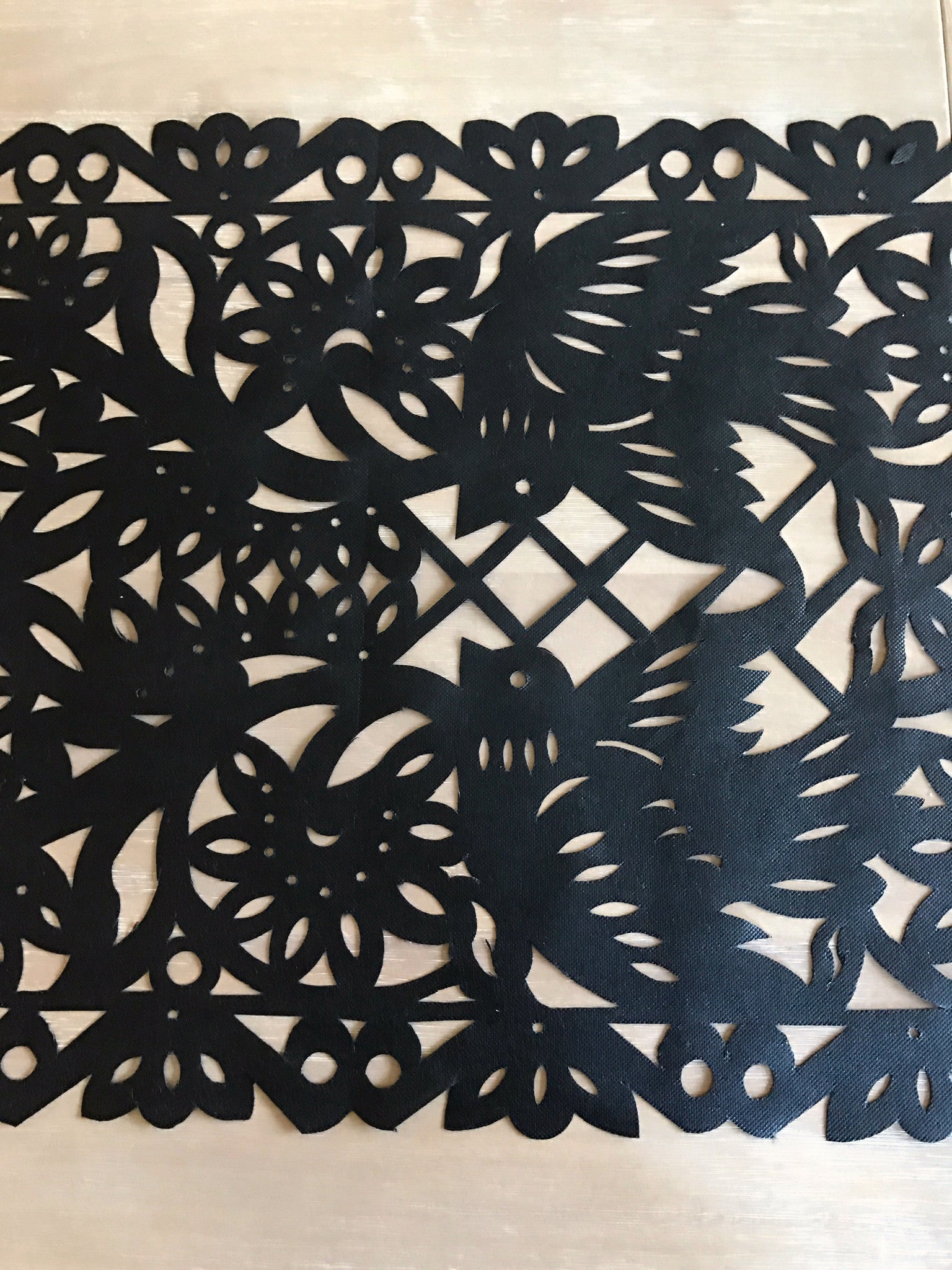 Mexican fabric Table Runner Papel Picado design -Black - MesaChic - 3