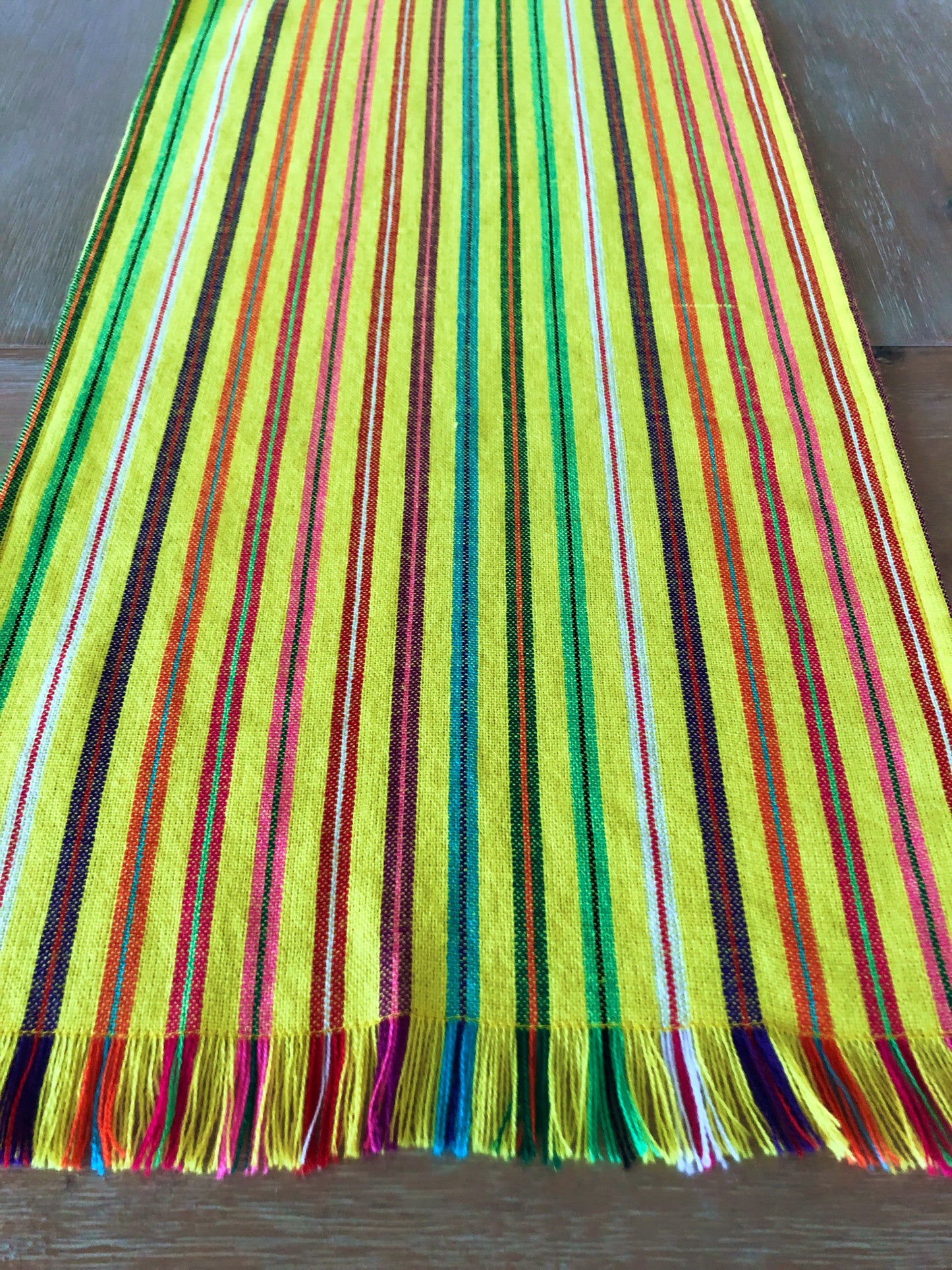 Mexican Fabric Table Runner - striped pale yellow