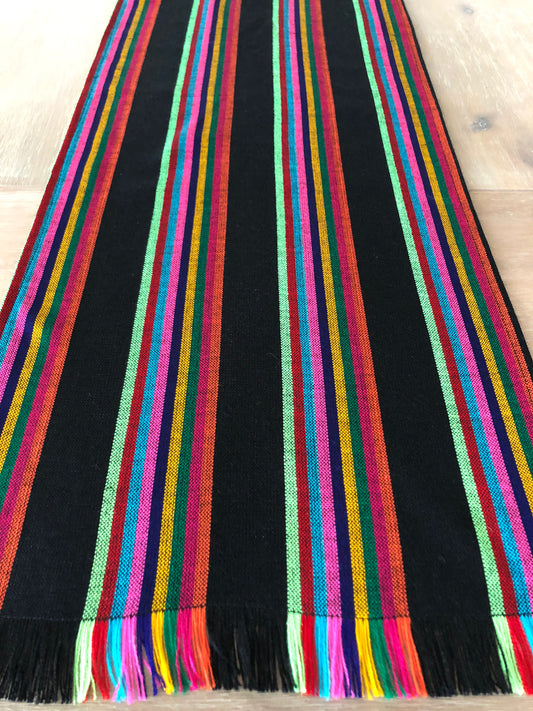 Mexican Fabric Table Runner - Black wide stripes
