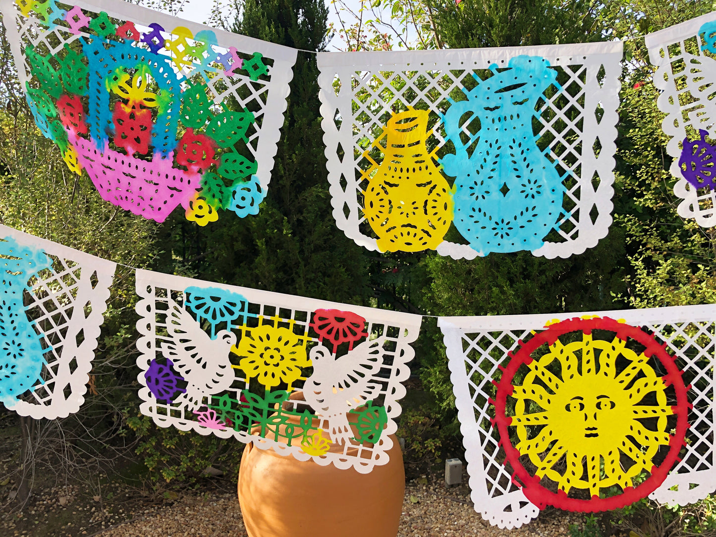 Papel Picado banner - hand painted white