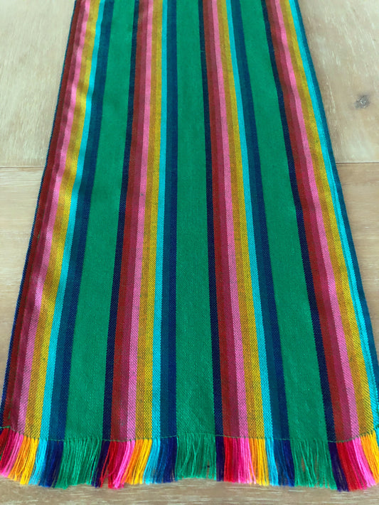 Mexican Fabric Table Runner -green striped
