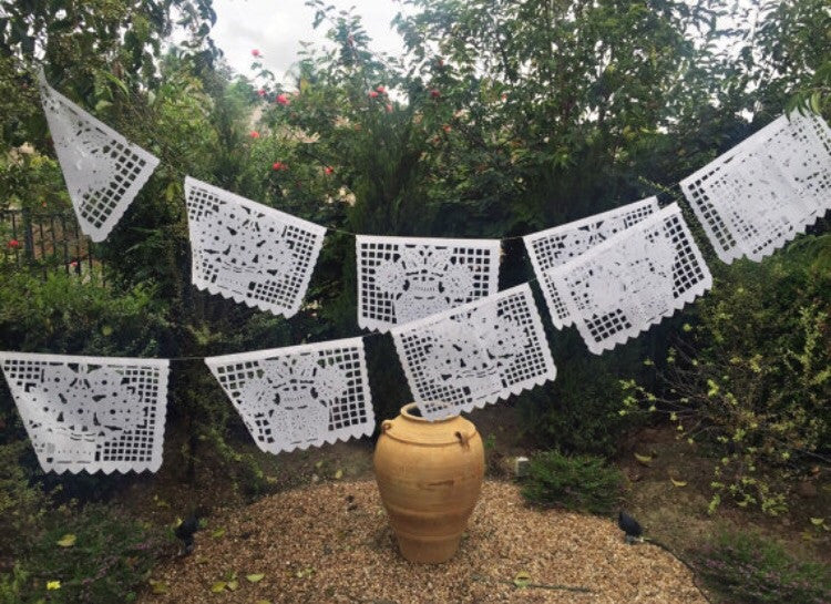 Mexican Papel Picado banner - All White bunting - MesaChic - 1
