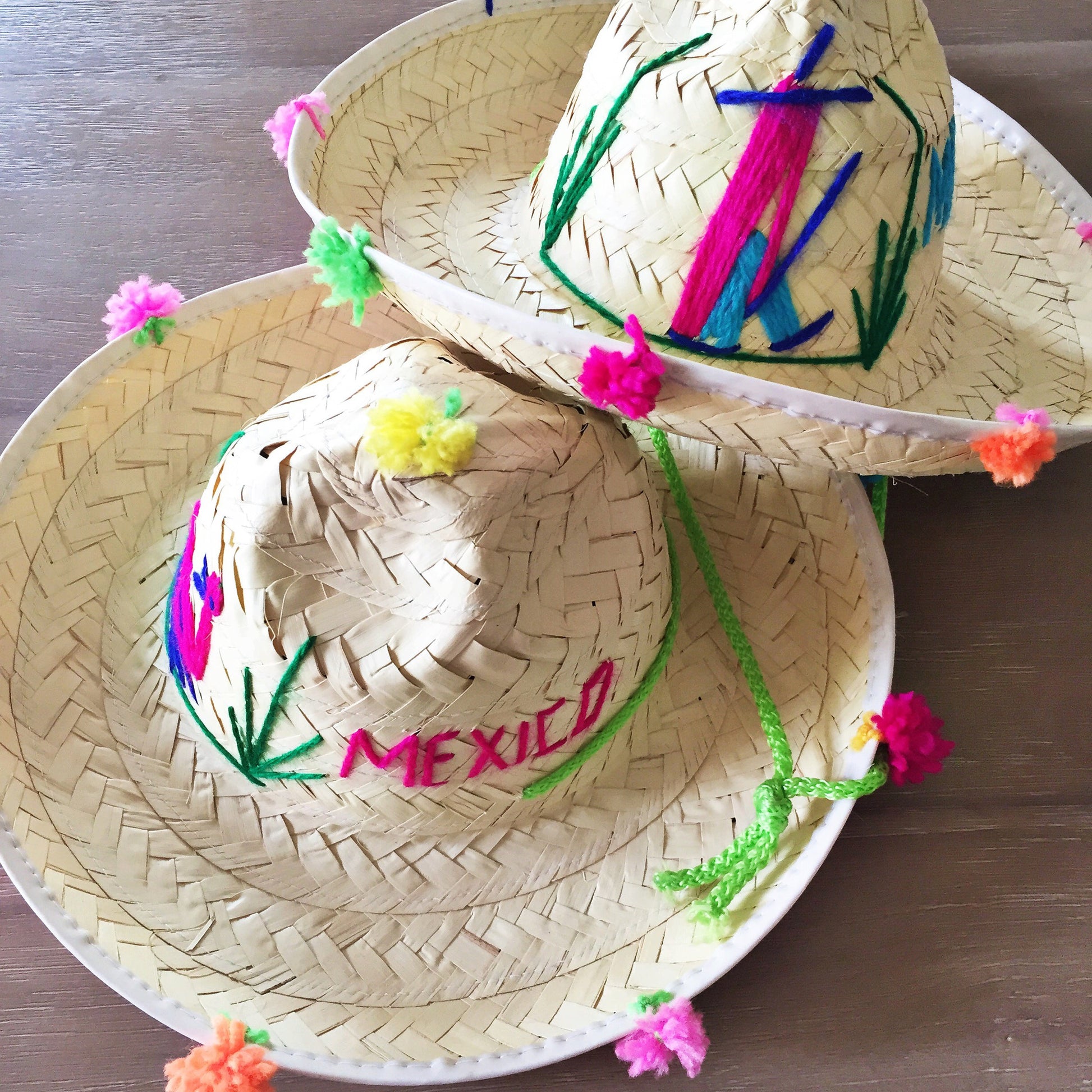 Mexican Straw Hat Pom Pom Sombrero - MesaChic - 2